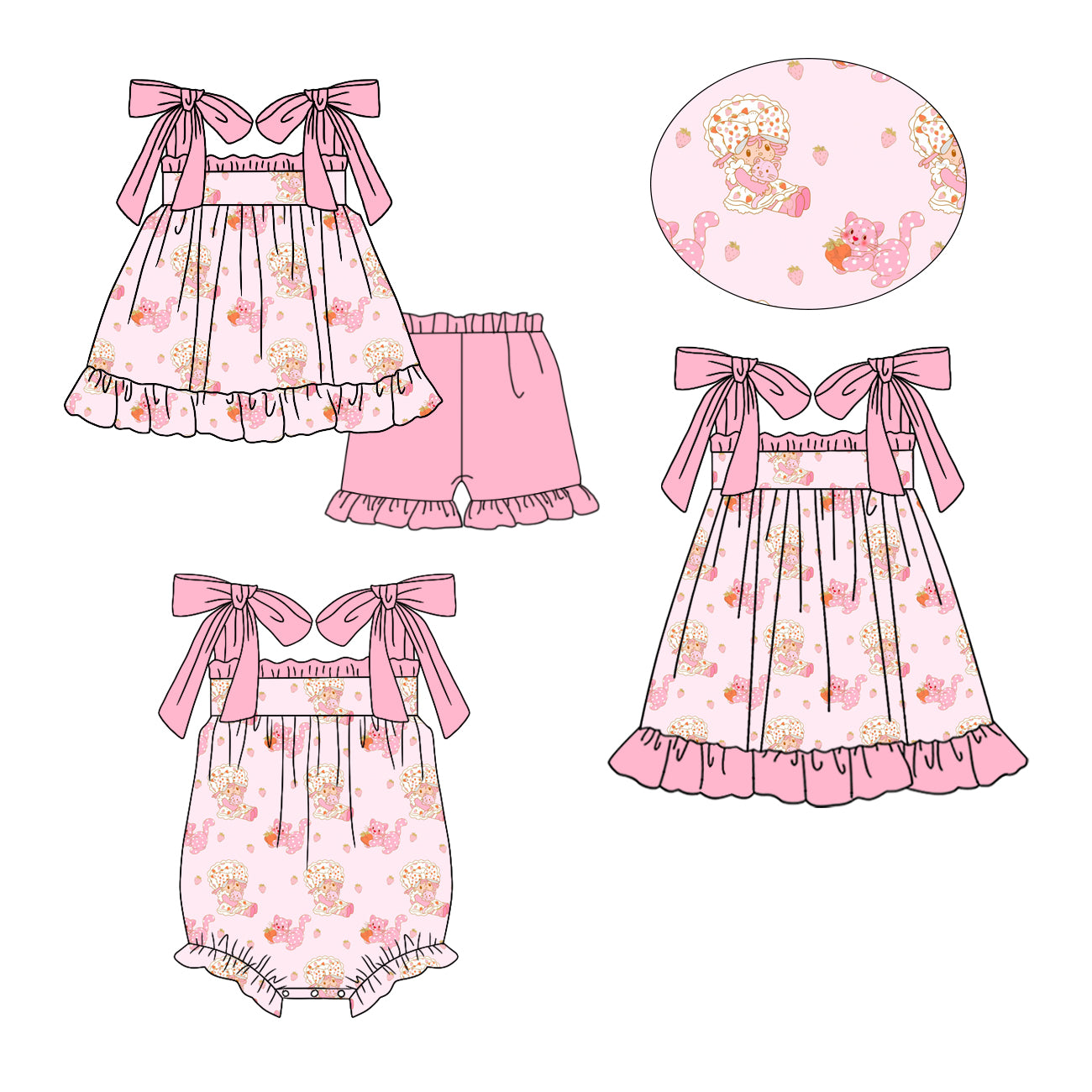 26.1.9 Custom MOQ:3 or 5 pcs each design milk silk Sibling baby girl clothes short sleeve shorts sets and dress and romper
