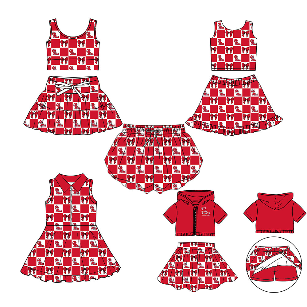 Custom Milk Silk Order MOQ:3 or 5 pcs Each Design Team State Girl Summer Bow Red Sleeveless Skirts Sets 3 and dress and shorts-26.1.19