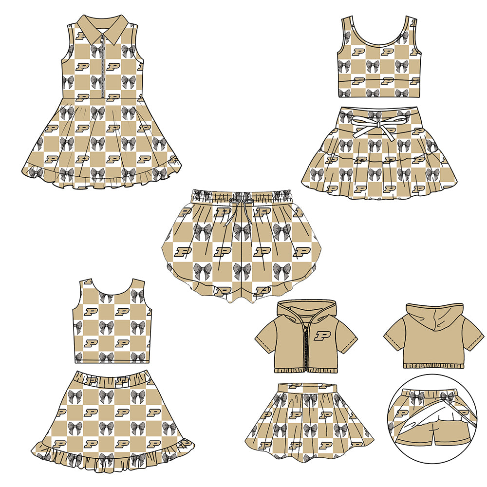 Custom Milk Silk Order MOQ:3 or 5 pcs Each Design Team State Girl Summer Bow Khaki Sleeveless Skirts Sets 3 and dress and shorts-26.1.23