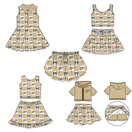 Custom Milk Silk Order MOQ:3 or 5 pcs Each Design Team State Girl Summer Bow Khaki Sleeveless Skirts Sets 3 and dress and shorts-26.1.23