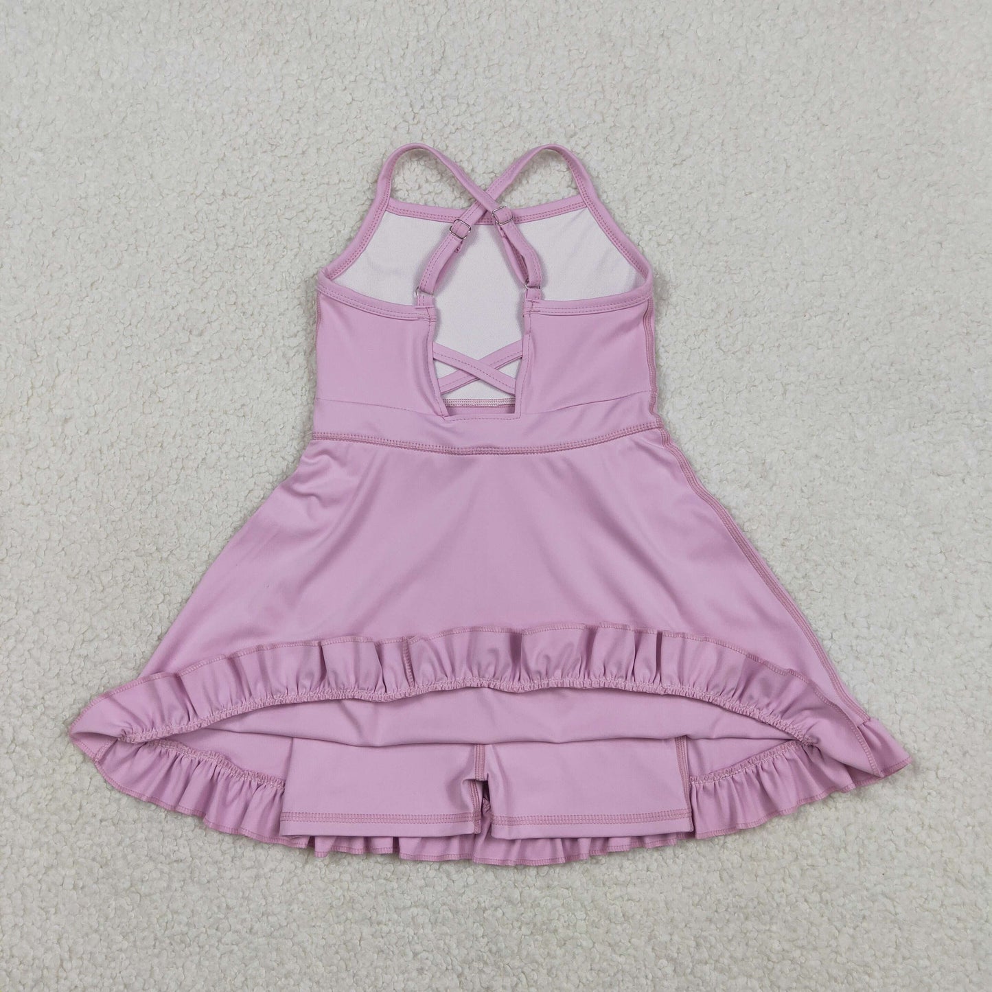 S0712 Kids Baby Girl Lavender Strap Yoga Ruffle Active Shorts Knee Length Dresses
