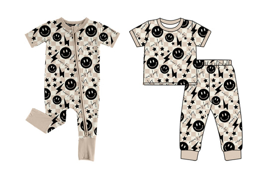 26.1.2 Custom MOQ:3 or 5 pcs each design milk silk Sibling baby boy clothes smiley short sleeve pants sets and romper