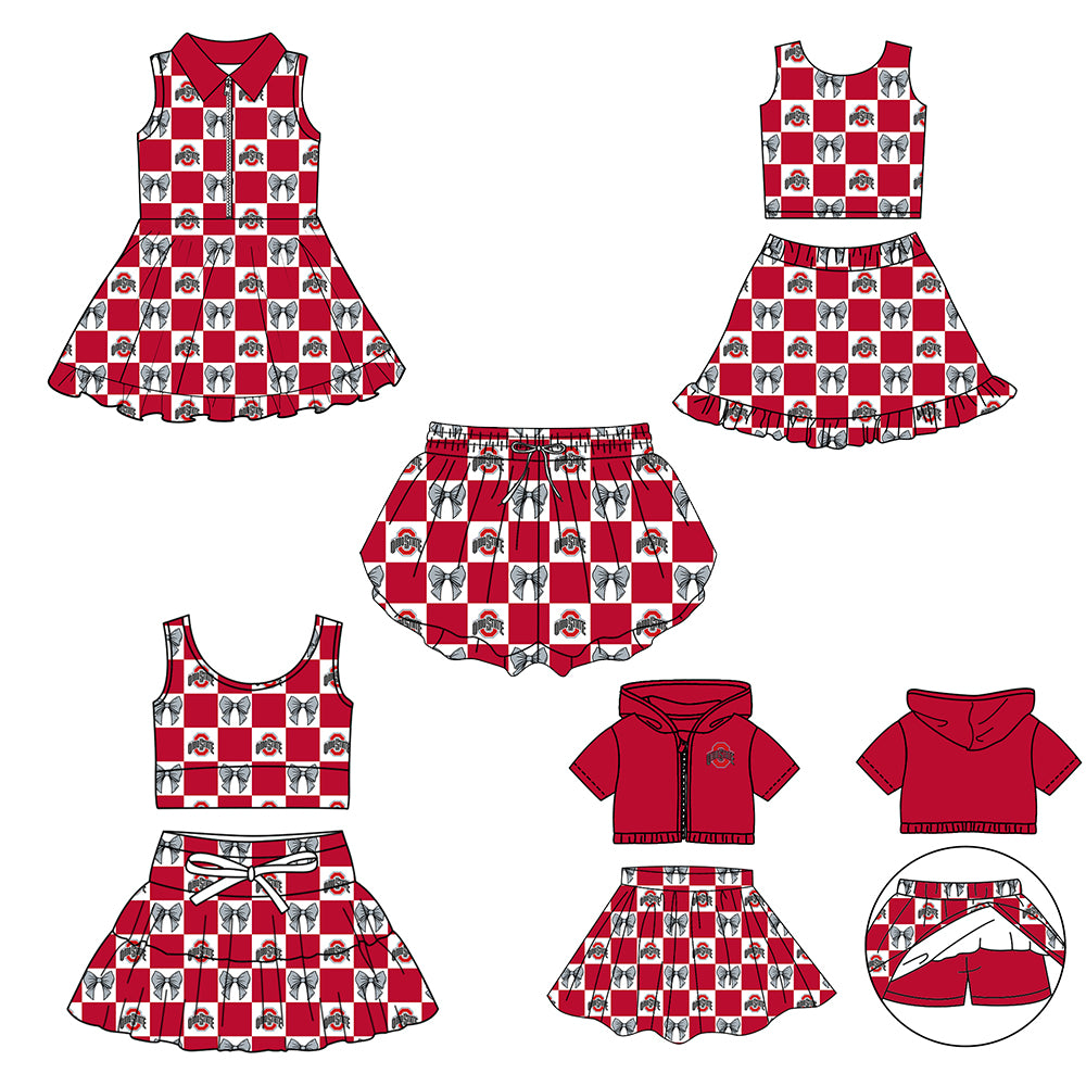 Custom Milk Silk Order MOQ:3 or 5 pcs Each Design Team State Girl Summer Bow Red Sleeveless Skirts Sets 3 and dress and shorts-26.1.22