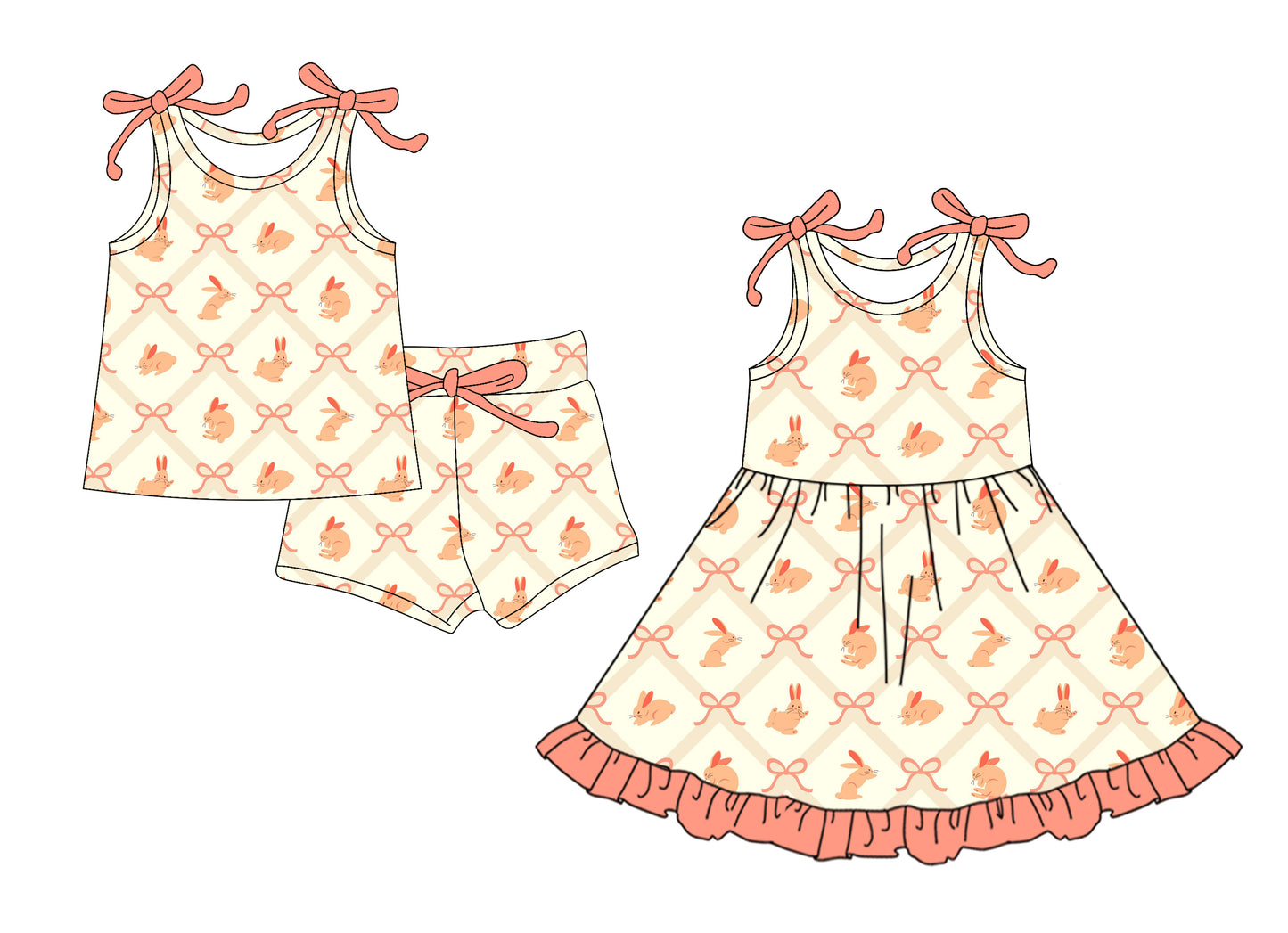 26.1.16 Custom (Moq 3 or 5) Sibling Baby Girl Clothes Easter Rabbit Bunny Bow Short Sleeve Shorts Sets and Dress