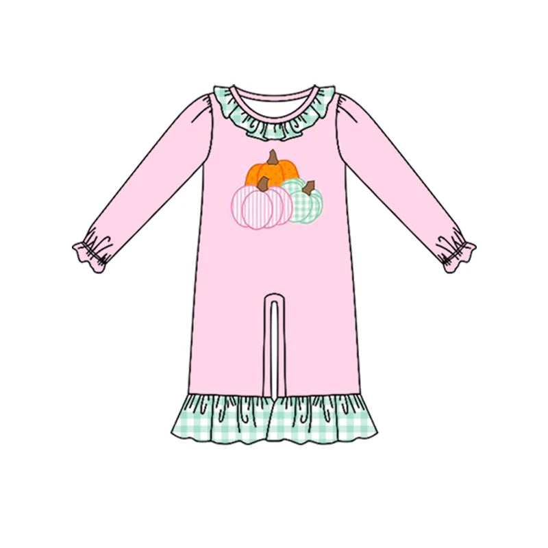 7.25 design Baby Girls Long Ruffle Sleeve Pumpkins Fall Pant Rompers