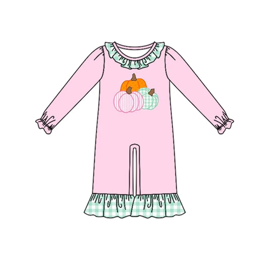 7.25 design Baby Girls Long Ruffle Sleeve Pumpkins Fall Pant Rompers