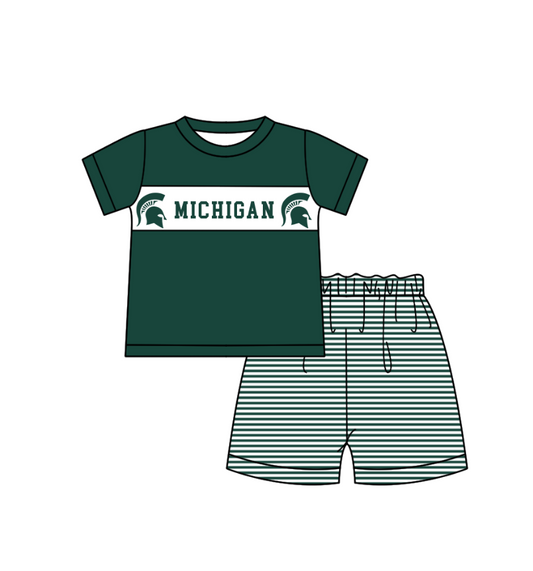 1.31 Custom Order Moq 3 Baby Boy Michigan Team Top Stripe Shorts Clothes Sets