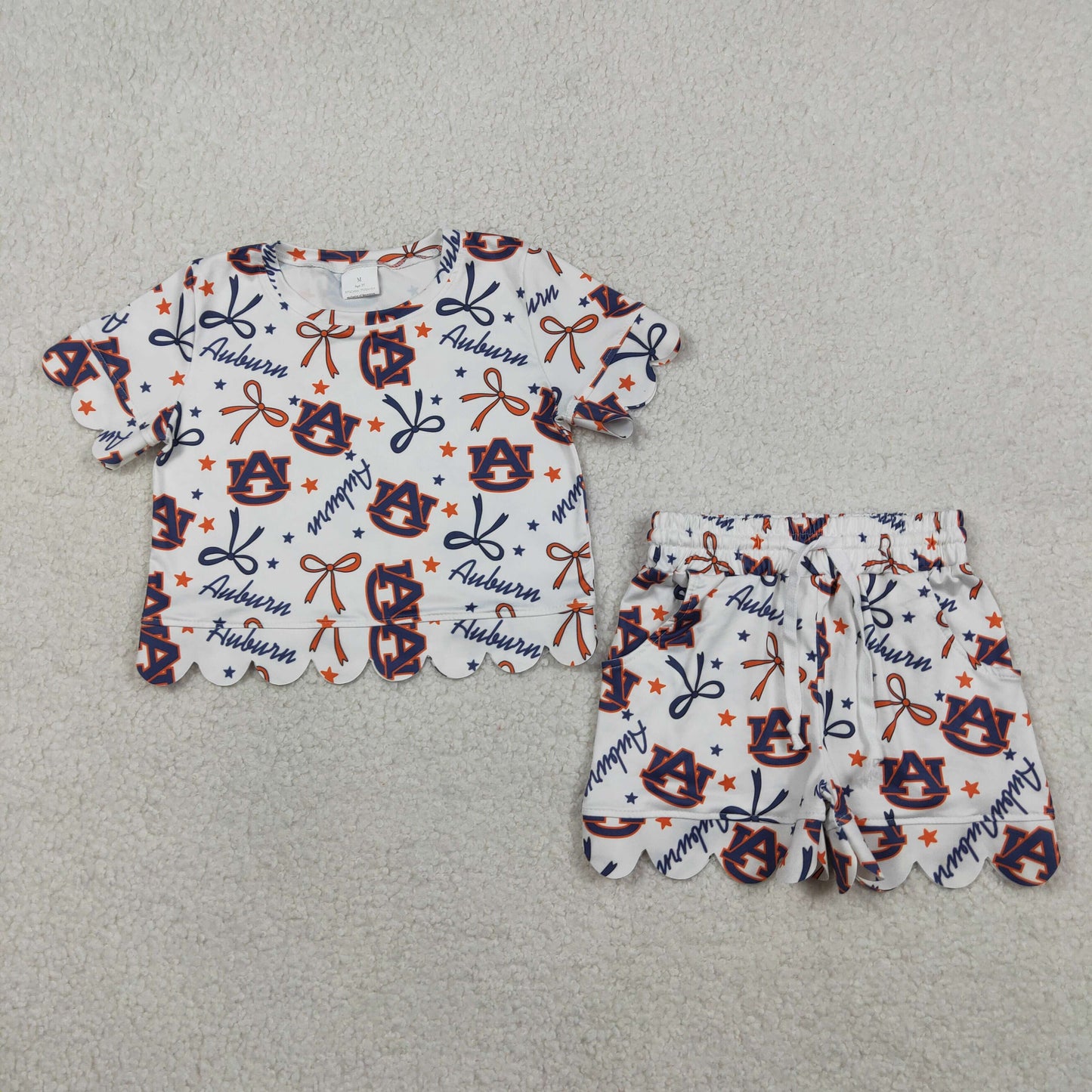 GSSO3252 Kids Baby Girls Short Sleeve Star Bows AU Top Scallop Shorts Team Clothes Sets