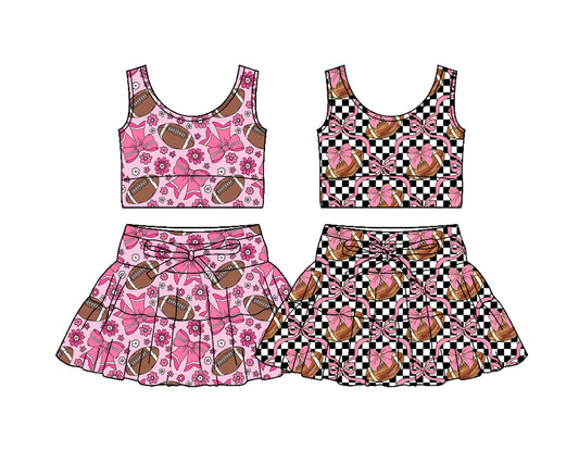 26.1.9 Custom MOQ:3 or 5 pcs each design milk silk Sibling baby girl clothes bow short sleeve skirts sets 2
