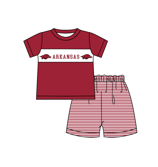 1.29 Custom Order Moq 3 Baby Boy Arkansas Team Tunic Top Stripe Shorts Clothes Sets