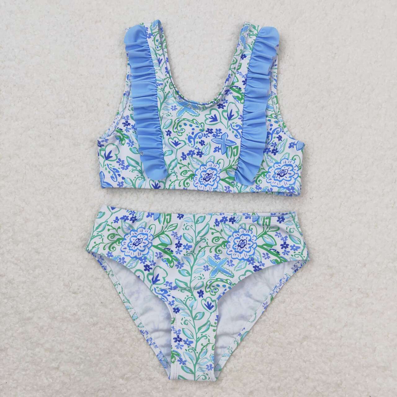 S0279 Floral blue and white lace bathing suit