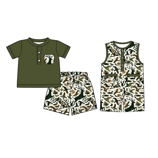 26.1.5 Custom MOQ:3 or 5 pcs each design milk silk Sibling baby boy clothes camouflage duck short sleeve shorts sets and romper