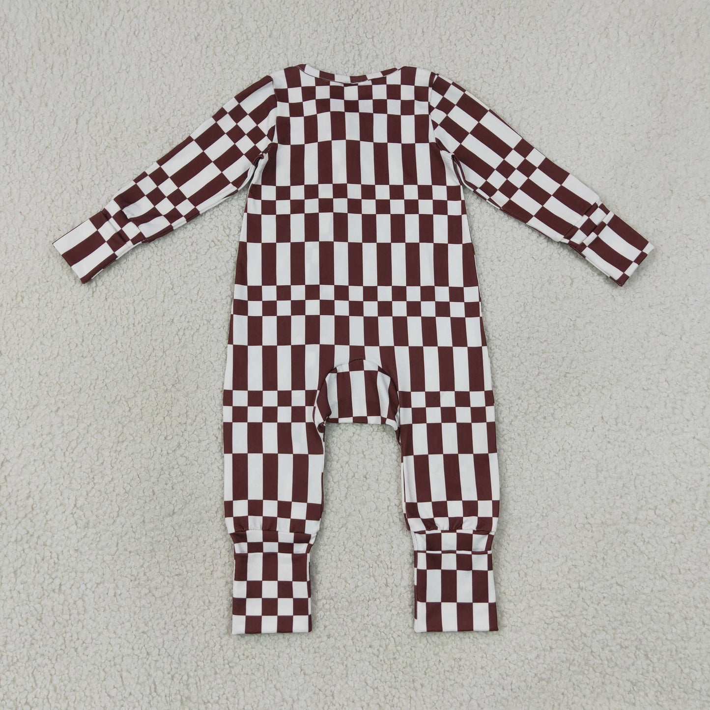 LR3114 Newborn Baby Boys Maroon Checked Fall Two Way Zip Convertible Rompers