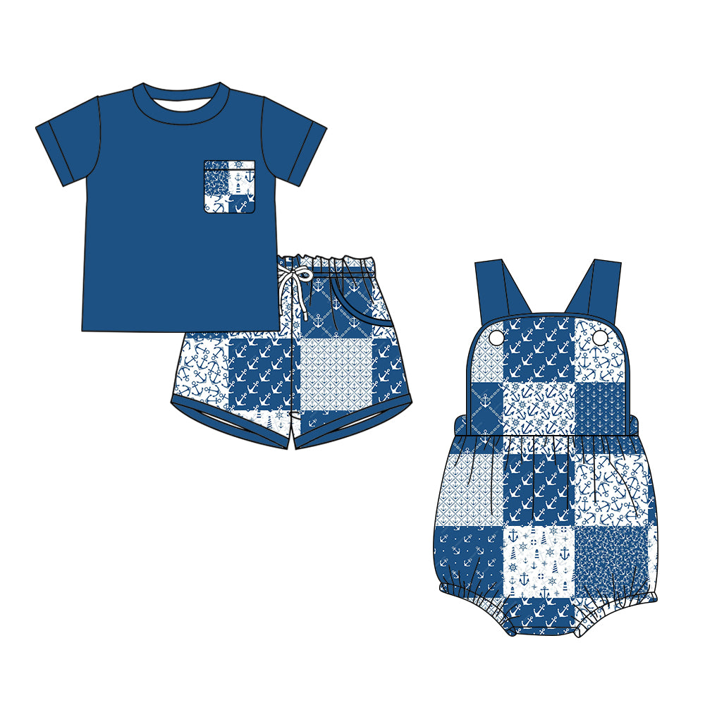 26.1.6 Custom MOQ:3 or 5 pcs each design milk silk Sibling baby boy clothes short sleeve shorts sets and romper