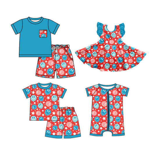 26.1.7 Custom MOQ:3 or 5 pcs each design milk silk Sibling baby girl boys clothes short sleeve shorts sets 2 and dress and romper