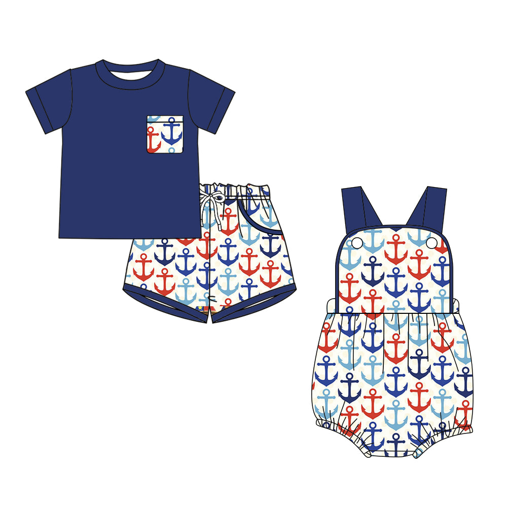 26.1.12 Custom MOQ:3 or 5 pcs each design milk silk Sibling baby boy clothes short sleeve shorts sets and romper