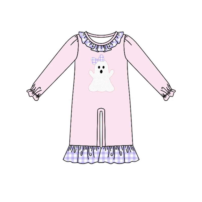 7.25 design Baby Girls Long Ruffle Sleeve Bow Ghost Halloween Pant Rompers