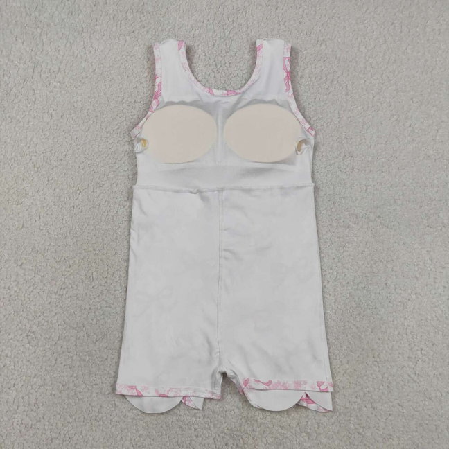 GSD2572 Kids Baby Girls Pink Bows Floral Yoga Activity Short Scallop Knee Length Dresses