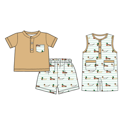 26.1.5 Custom MOQ:3 or 5 pcs each design milk silk Sibling baby boy clothes duck short sleeve shorts sets and romper