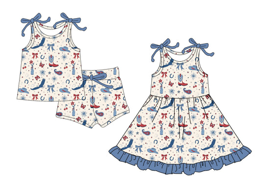 26.1.19 Custom MOQ:3 or 5 pcs each design milk silk Sibling baby girl clothes boot bow hat short sleeve shorts sets and dress