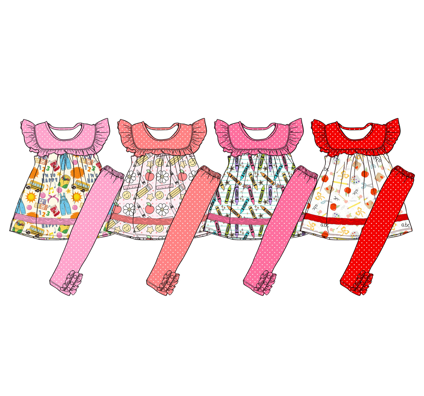 26.1.14 Custom MOQ:3 or 5 pcs each design milk silk Sibling baby girl clothes abc short sleeve pants sets 4