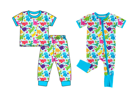 26.1.12 Custom MOQ:3 or 5 pcs each design milk silk Sibling baby boy clothes dinosaur short sleeve pants sets and romper