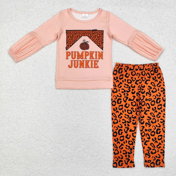 GLP1707 Baby Girls Leopard Pumpkin Top Legging Outfits Clothes Set