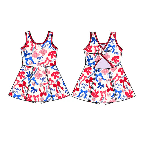 6.10 Custom Moq 3 each item Sibling Baby Girls Yankees Team Dresses Clothes Sets