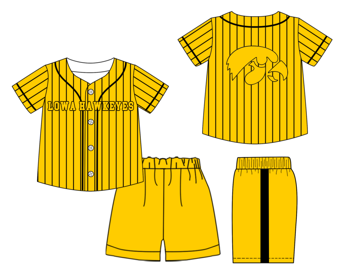 Custom Milk Silk Order MOQ:3 or 5 pcs Each Design Team State Kids Summer Yellow Short Sleeve Shorts Sets-26.1.21
