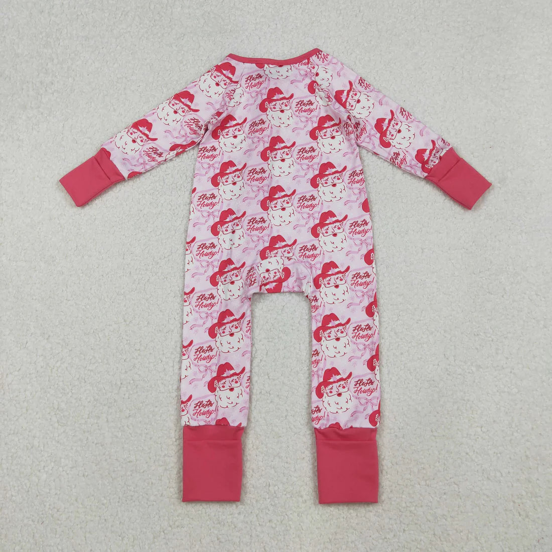 10.16 LR2243 Baby Girls Pink Long Sleeves Bows Santa Plaid Zipper Romper