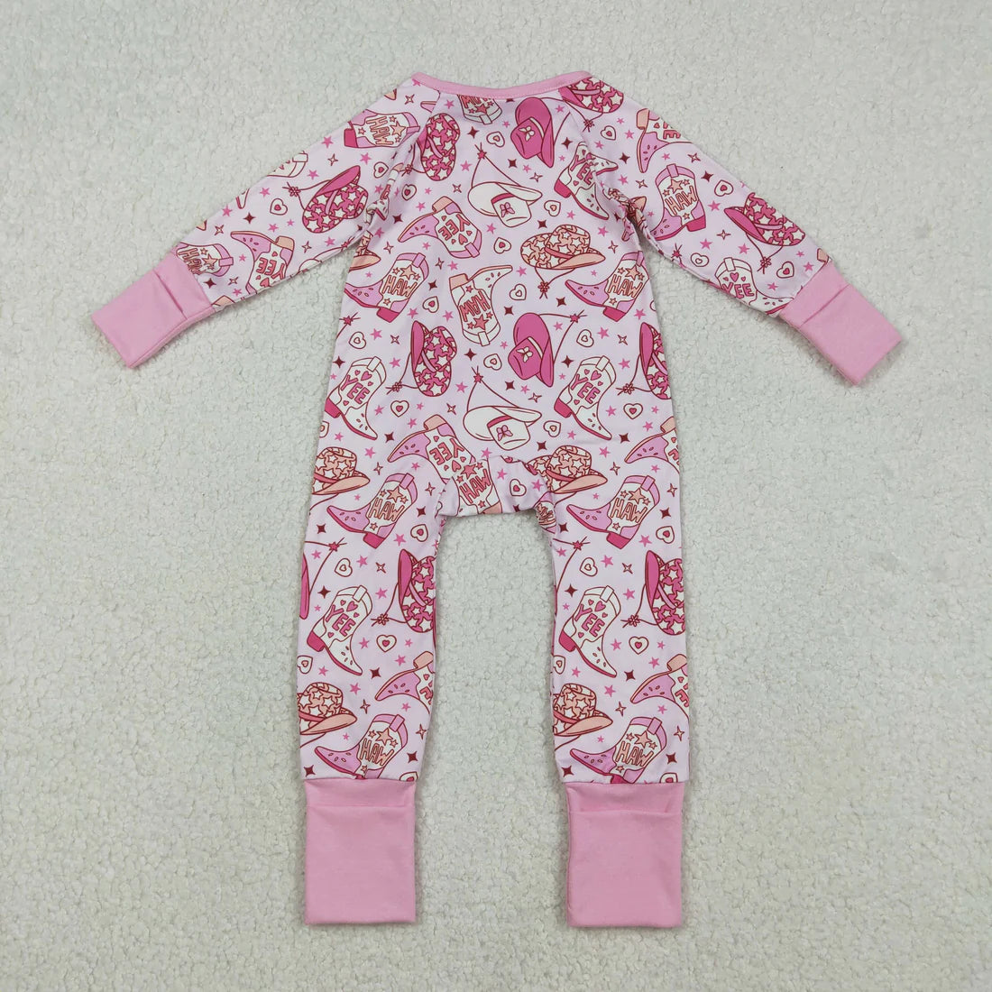 12.13 LR2855 Baby Girls Howdy Boots Hats Western Two Way Zip Convertible Romper