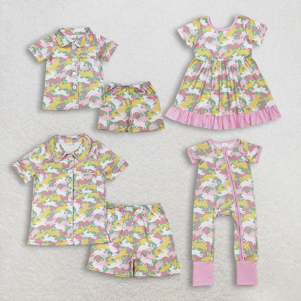 Sibling Baby girls clothes and adult clothes easter camouflage kids short sleeve shorts sets and dress and romper and adult sets