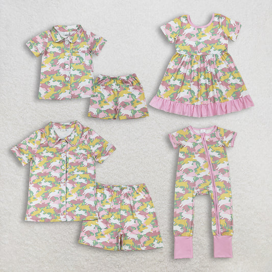 Sibling Baby girls clothes and adult clothes easter camouflage kids short sleeve shorts sets and dress and romper and adult sets