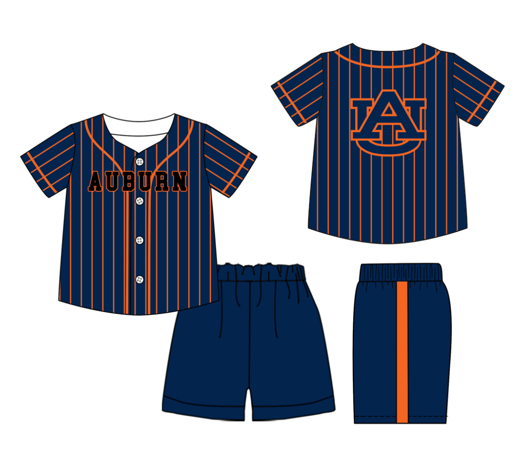 Custom Milk Silk Order MOQ:3 or 5 pcs Each Design Team State Kids Summer Navy Blue Short Sleeve Shorts Sets-26.1.19