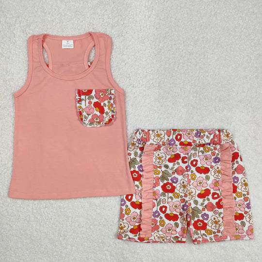 3.11 RTS girl summer matching clothes bow floral girl summer shorts set