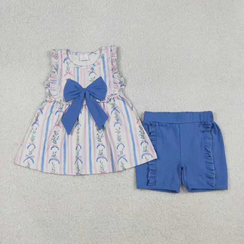 10.31 Sibling Bows Baby Girls Flowers Bows Stripes Tunic Ruffle Shorts Clothes Ruffle Rompers
