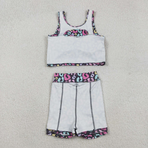 11.17 GSD2176 Baby Girls Purple Colorful Leopard Yoga Vest Skort Active Wear Set