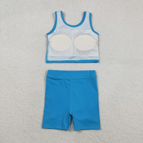 11.27 GSD2659 Baby Girls Sleeveless Hot Blue Vest Top Short Skirts Yoga Set