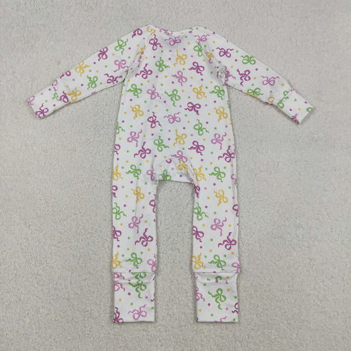 12.3 LR2735 Baby Girls Mardigras Bows Polka Dots Zipper Romper