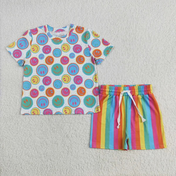 5.27 Sibling Baby Girls Short Sleeves Smiles USA Stripe Top Short Pajamas Sets