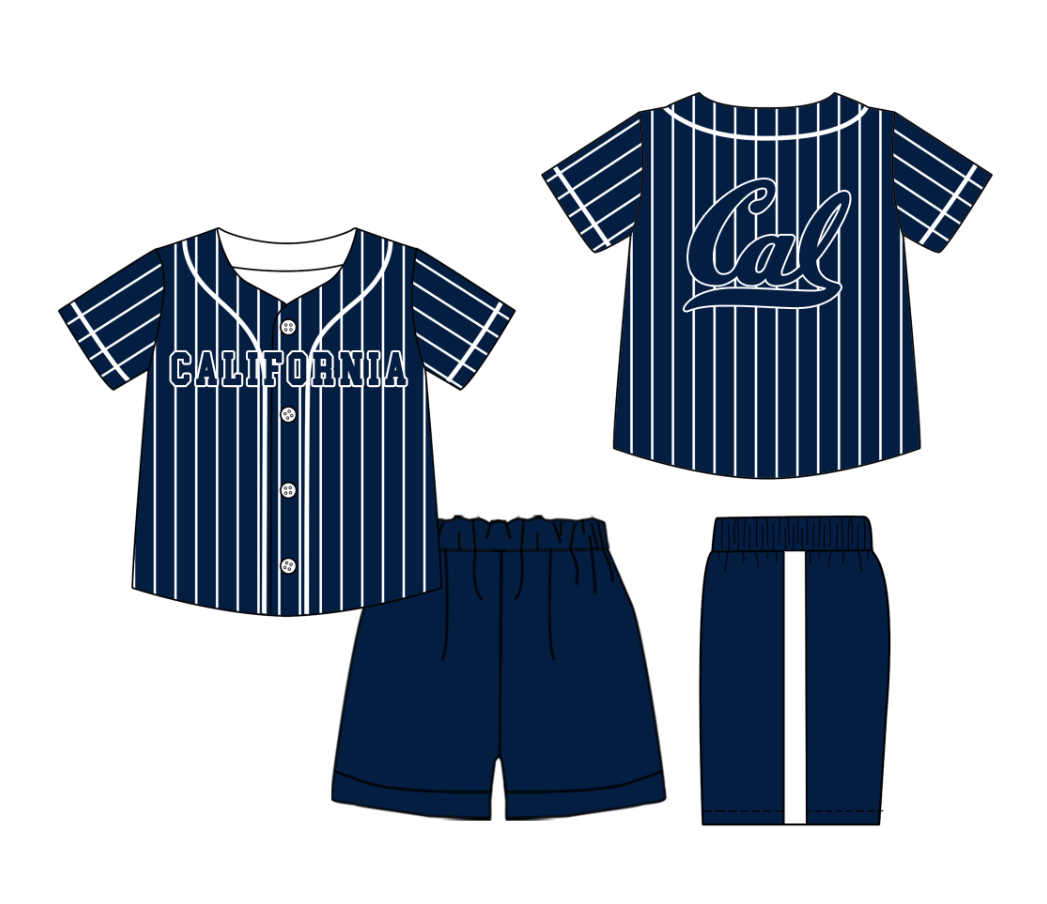 Custom Milk Silk Order MOQ:3 or 5 pcs Each Design Team State Kids Summer Navy Blue Short Sleeve Shorts Sets-26.1.21