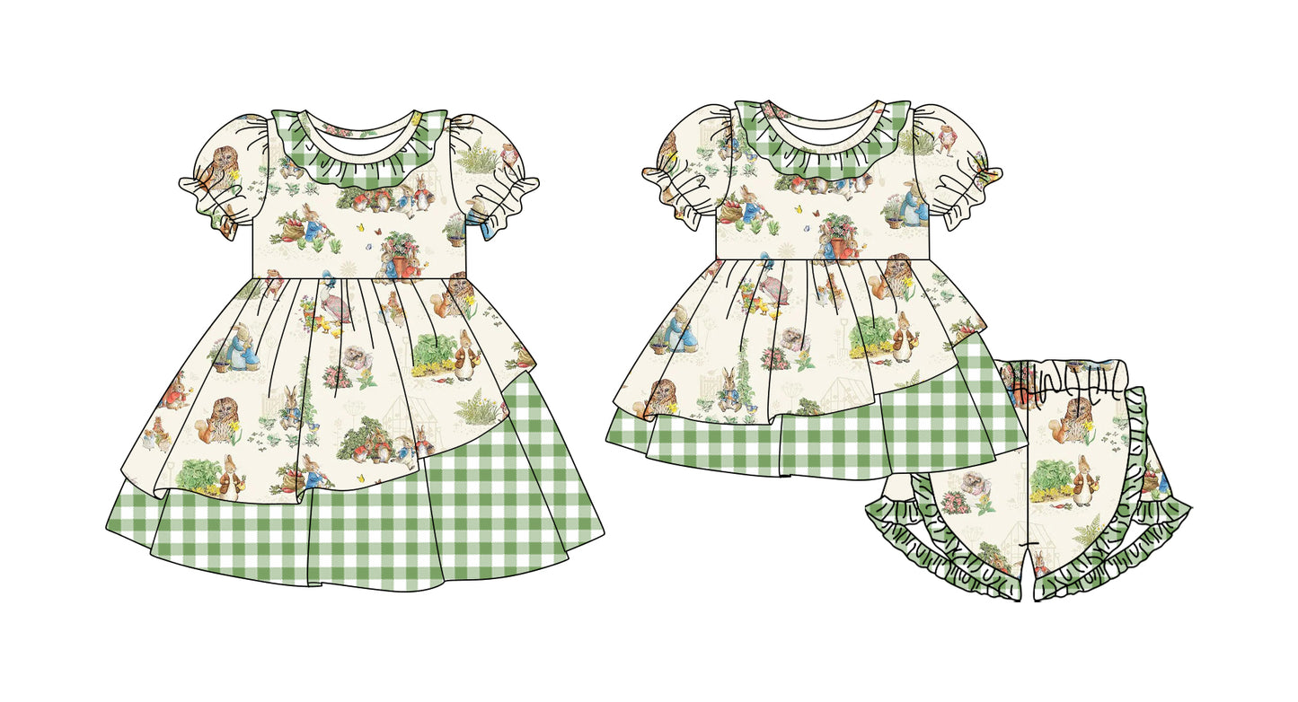 26.1.10 Custom MOQ:3 or 5 pcs each design milk silk Sibling baby girl clothes easter floral short sleeve shorts sets and dress
