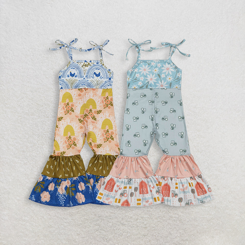 Sibling Baby girls clothes summer floral suspender jumpsuits