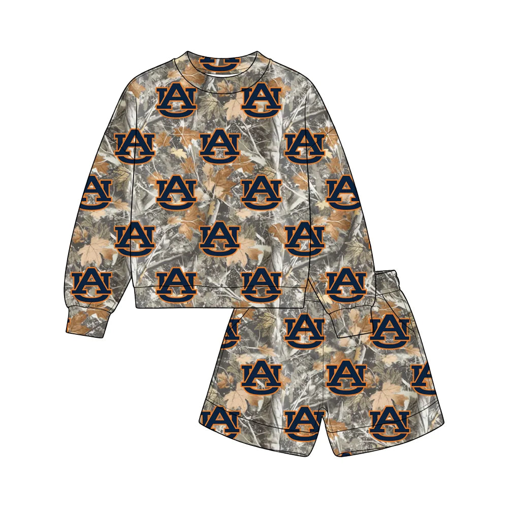 Custom Order Baby Boys Leaves Camo Auburn Top Pockets Short Team Clothes Sets