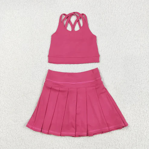 6.26 2 Colors Baby Girls Pink Strap Vest Top Pleated Skort Yoga Sets