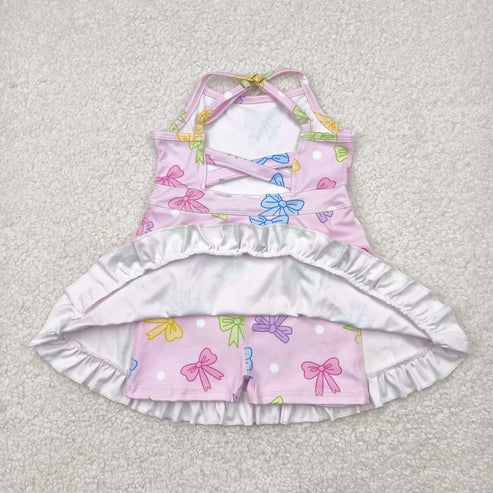 4.30 Sibling Baby Girls Strap Bows Floral Camo Print Yoga Activity Wear Ruffle Knee Length Dresses