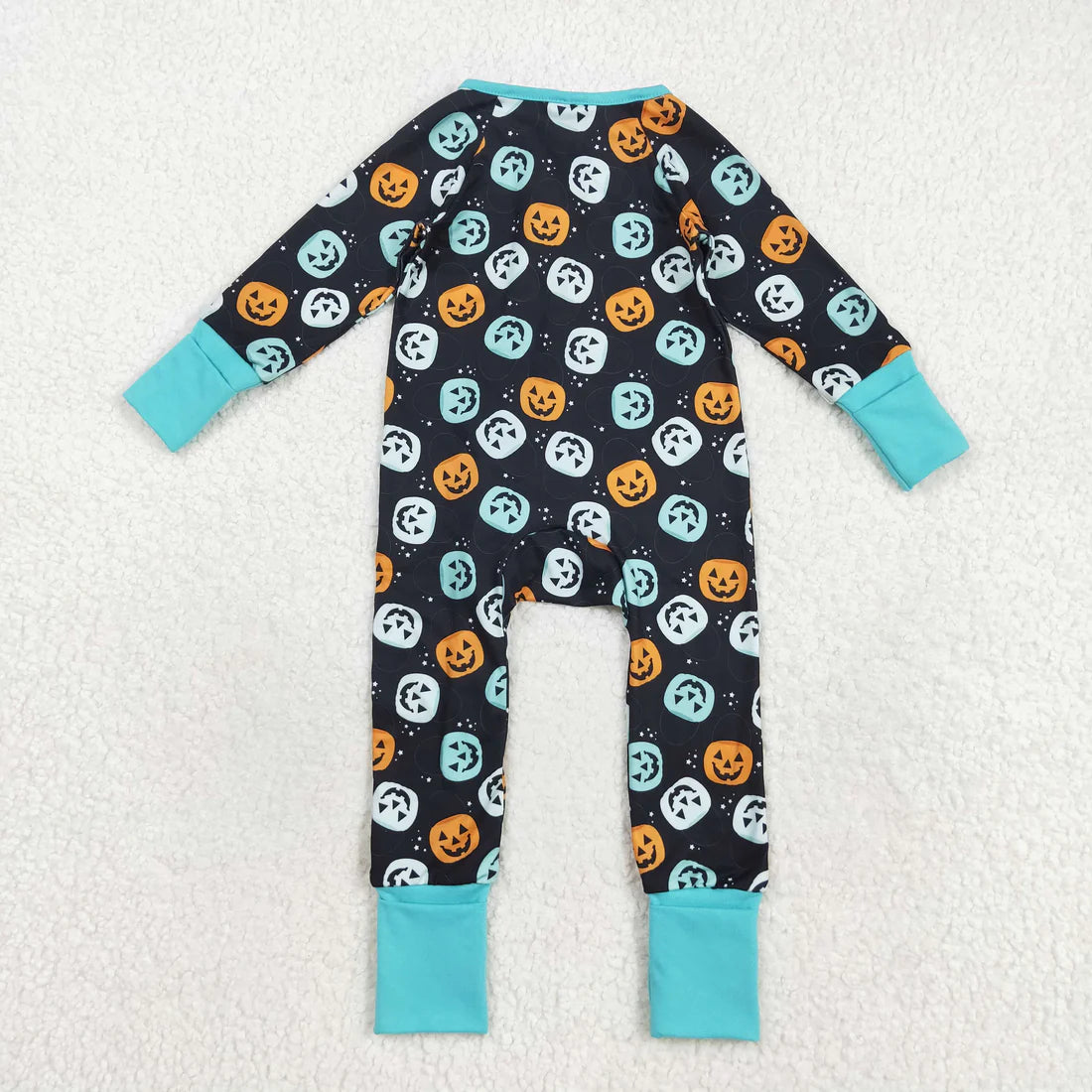 8.18 LR2465 Baby Boys Long Sleeves Colorful Ghost Pumpkins Zipper Pant Romper