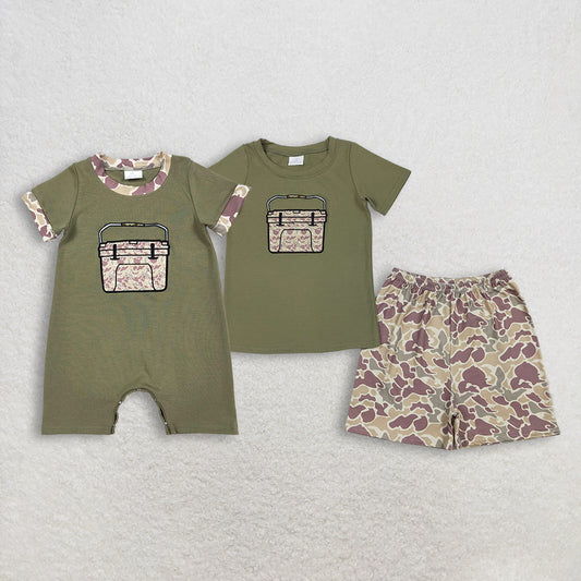 Sibling Baby boy clothes Embroidery camouflage short sleeve shorts sets and Rompers