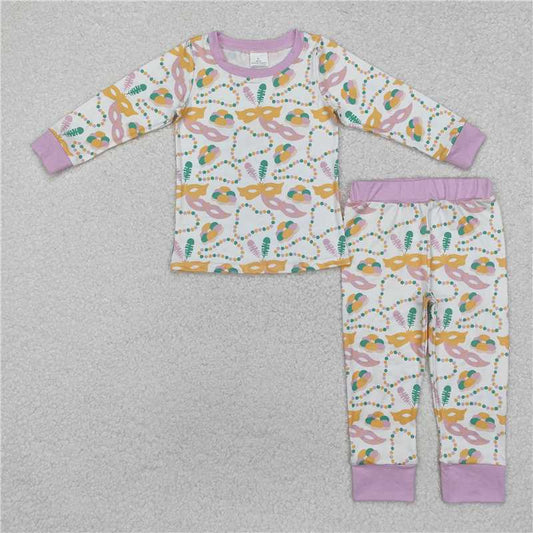 GLP2184 Baby Girls Mardi Gras Masks Lavender Shirts Pants Pajamas Clothes Set