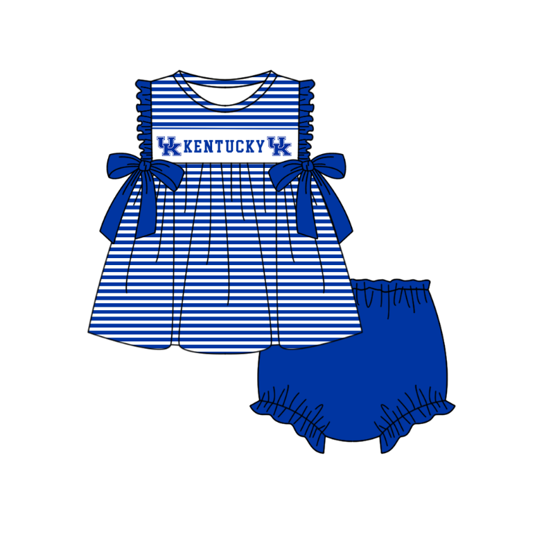 1.29 Custom Order Moq 3 Baby Girl Kentucky UK Bows Stripe Tunic Top Bummies Team Clothes Sets
